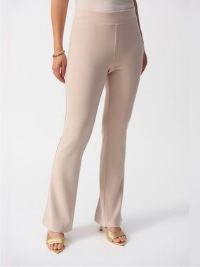 Joseph Ribkoff Cream/Light Tan Dress Pants Sz 16 Knit Back Slit Hems Pull-on